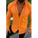 Casual Mens Shirt Pure Color Stand Collar Slim Fitted Long Sleeve Button Fly Shirt