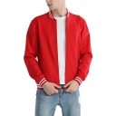 Street Look Jacket Striped Print Long Sleeves Zip Fly Stand Neck Baseball Jacket for Guys