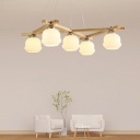 Modern Style Hanging Chandelier with Frosted Glass Shade Wood Pendant Light