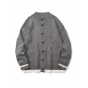 Men Street Style Cardigan Contrast Line Pattern Stand Collar Button down Cardigan