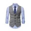 Men Modern Suit Vest Houndstooth Print Lapel Collar Flap Pocket Suit Vest