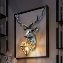 Loft Style Diamond Cage Wall Lamp 1 Head Resin Bronze Sconce Light Fixture with Elk Backplate, 14.5