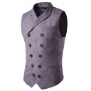 Men Elegant Suit Vest Plain Lapel Collar Double Breasted Suit Vest