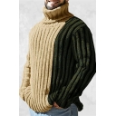 Trendy Sweater Color Block High Collar Ribbed Trim Sweater for Men