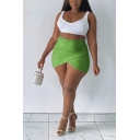 Elegant Skirt Solid Color Pleated Bodycon Mini Skirt for Women