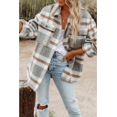 Edgy Casual Jacket Square Printed Flap Pocket Button down Casual Jacket for Women