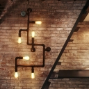 Rust Wall Lighting 6 Lights Exposed Bulb Wall Lamp for Coffee Shop
