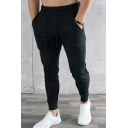 Men Simple Pants Plain Elastic Waist Front Pocket Banded Cuffs Pants