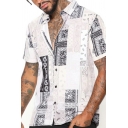 Guys Street Look Shirt Tribal Print Short Sleeve Turn-down Collar Regular Button Up Shirt