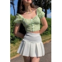 Trendy Skirt Plain Elastic Waist Pleated Mini Skirt for Women