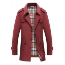 Street Style Guys Coat Solid Color Lapel Collar Long-Sleeved Single Breasted Trench Coat