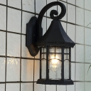 Black Metal Wall Lamp 1 Light Clear Glass Outdoor Wall Light
