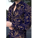 Urban Mens Shirt 3D Pattern Long-Sleeved Turn-down Collar Skinny Button Closure Shirt