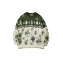 Chic Sweater Christmas Patterned Round Neck Ribbed Trim Sweater for Men