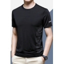 Sporty Guy's Tee Top Contrast Color Short Sleeves Round Collar Regular Fit T-Shirt
