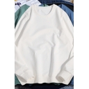 Vintage Sweatshirt Plain Round Neck Rib Cuffs Sweatshirt for Men
