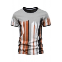 Men Classic T-shirt 3D Printed Round Neck Short Sleeves Slimming Tee Shirt