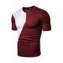 Leisure Men Tee Shirt Contrast Color Slim Fitted Short-Sleeved V Neck T-Shirt