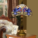 Single Head Night Table Lamp Dragonfly Multicolored Stained Glass Table Light in Blue