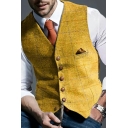 Men Cool Suit Vest Square Pattern V-Neck Single Breasted Suit Vest