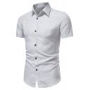 Leisure Mens Shirt Polka Dots Print Turn-down Collar Short-Sleeved Skinny Button Fly Shirt