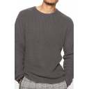 Freestyle Sweater Plain Round Neck Ribbed Trim Sweater for Men