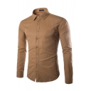 Vintage Shirt Plain Button Closure Turn-down Collar Slimming Long-sleeved Shirt for Men