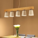 5-Light Hanging Lamp Kit Minimalism Style Cone Shape Wood Suspension Pendant