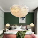 Ceiling Pendant Light Round Shade Modern Style Feather Pendant Lighting for Living Room