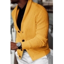 Chic Cardigan Solid Color Shawl Collar Button down Ribbed Trim Cardigan for Men