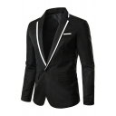 Freestyle Blazer Contrast Line Long Sleeve Lapel Collar Slim Single Button Blazer for Men