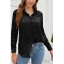 Girls Pop Shirt Solid Color Turn-down Collar Hollow Long Sleeve Button Fly Lace Shirt