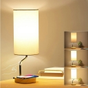 Modern Style Cylinder LED Table Lamp Fabric 1-Light Table Lamp in White