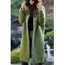 Dashing Cardigan Solid Color Hooded Button up Knee Length Cardigan for Women