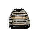 Japanese Casual Striped Sweater Men's Round Neck Tassel Knitted Sweater