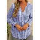 Women Modern Shirt Striped Print Notched Collar Chest Pocket Button up Long Sleeves Shirt