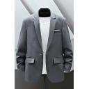 Freestyle Blazer Plain Flap Pocket Long Sleeve Lapel Collar Single Button Blazer for Men