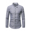 Boy's Unique Shirt Checked Print Turn-down Collar Slim Long Sleeve Button-up Shirt