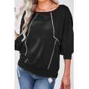Vintage T-Shirt Contrast Line Printed Round Neck Long Sleeve T-Shirt for Women