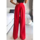 Women Edgy Suit Pants Plain Zip Closure Straight Full Length Pants