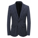 Chic Blazer Stripe Printed Lapel Collar Long Sleeve Fitted Single Button Blazer for Men