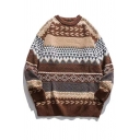 Harajuku Casual Sweater Men's Loose Long Sleeve Crew Neck Colorblock Pullover Knit Sweater
