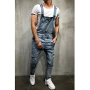 Street Look Men Overalls Pure Color Distressed Sleeveless Full Length Backless Overalls