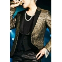 Chic Suit Sequined Print Lapel Collar Long Sleeve Slim Fitted Single Button Blazer for Men