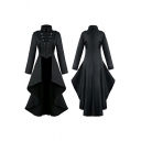 Halloween Medieval Dress Tuxedo Women's Lapel Irregular Hem Vintage Long Dress
