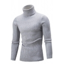 Stylish Sweater Plain High Collar Ribbed Trim Sweater for Men