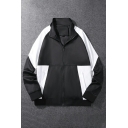 Dashing Jacket Color-blocking Pocket Long Sleeves Spread Collar Zip Fly Jacket for Guys