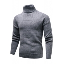 Creative Sweater Checked Pattern High Collar Ribbed Trim Sweater for Men