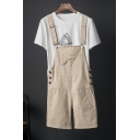 Fashion Guys Overalls Solid Color Sleeveless Relaxed Short Length Pocket Overalls