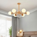 12-Light Hanging Lamp Kit Minimalism Style Globe Shape Wood Pendant Ceiling Lights